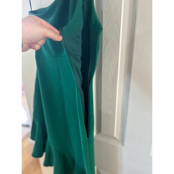 Cinq a Sept Kelly Green One Shoulder Ruffle Hem Mini Sheath Dress - Picture 6 of 7